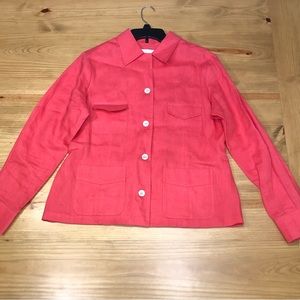 Lucy Perids Linen Jacket Shacket Size 14Petite Button Up Pink/Orange